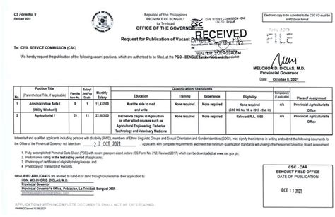 JOB OPENING – Province of Benguet.
